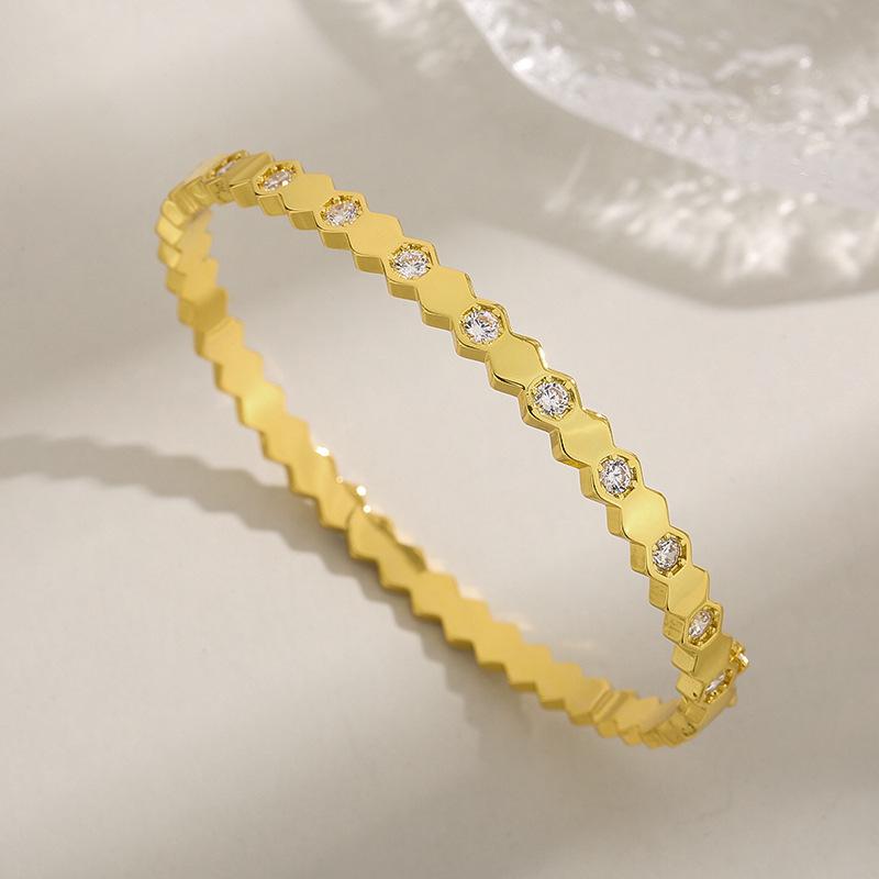 Luxury Geometric Zirconia Honeycomb Bracelet with Clasp In Three Colors