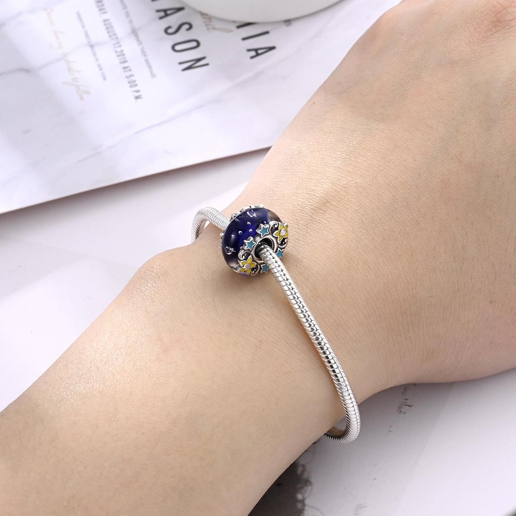 S925 Silver [Wishing Star Theme Handmade Glass Bead Bracelet with Pendant Charm]
