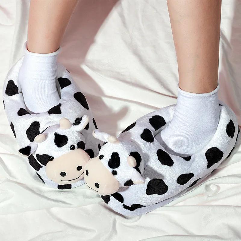 Fashion 2025Cute Animal Slipper for Women Girls Kawaii Fluffy Winter Warm Slippers Woman Cartoon Milk Cow House Slippers Funny Shoes