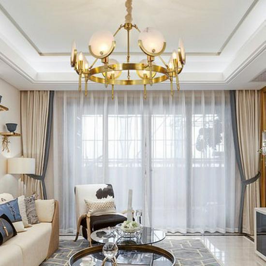 Modern Marble Copper Chandelier: Designer Round Lighting for Living Room, Restaurant, or Bedroom