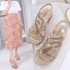 Spring New Bohemian Sandals Round Head Small Wedge Heel Sandals Women's Rhinestones Large Size Women's Sandals