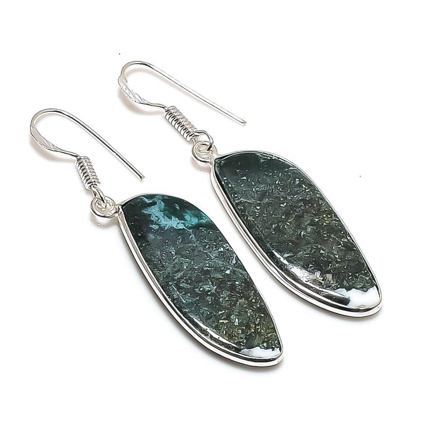 Natural Moss Agate Gemstone 925 Sterling Silver Jewelry Earring 1.97" AE-12999