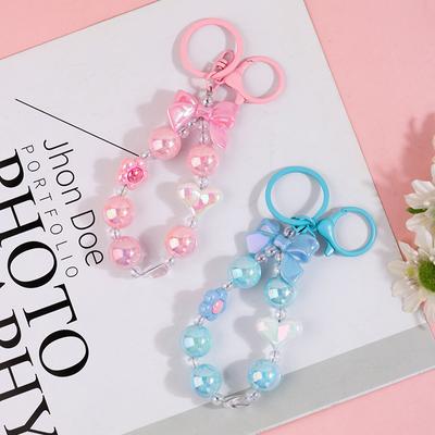Sweet Colorful Bow Beaded Keychain Bag Pendant Phone Earphone Case Decoration Accessories  Bowknot Bead Keyring Gifts