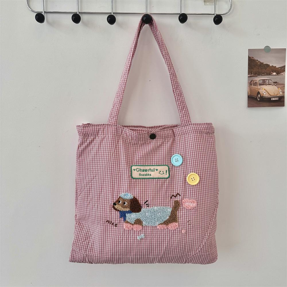 

Милая сумка через плечо с изображением мультяшного щенка, модная полосатая хлопковая сумка с двойным карманом, большая вместительная сумка для работы и дальних поездок