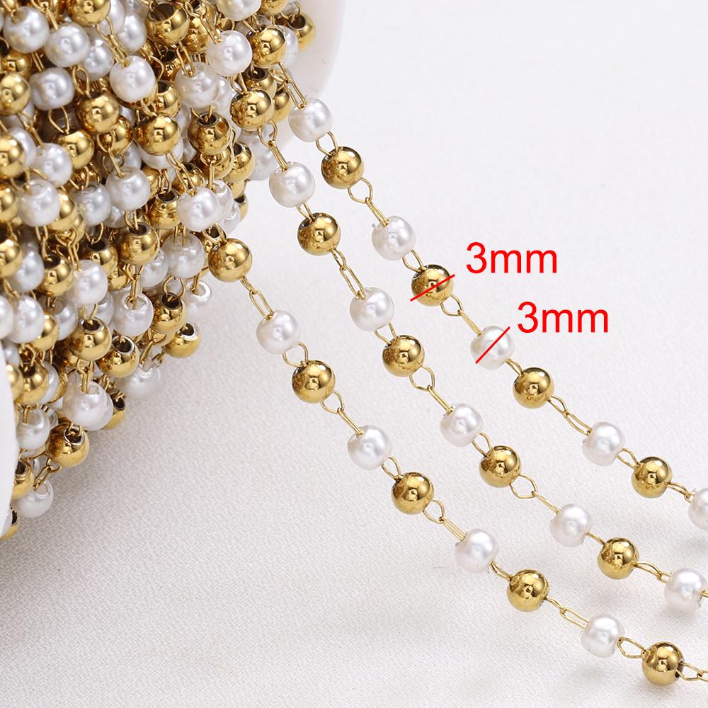 2meters 1meter Stainless Steel Love Heart ABS Pearl Beads Chains for Necklace Bracelet Chain for Jewelry Making DIY Wholesale