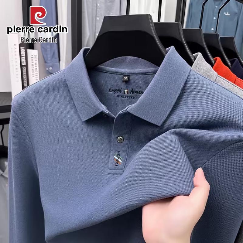 Pierre Cardin Men's 100% Cotton Long Sleeve Embroidered Polo Shirt