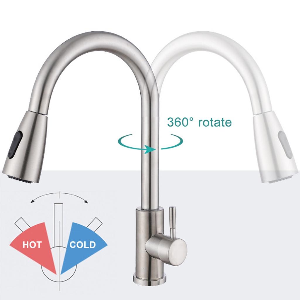 Rotatable Silver Stainless Steel Pull Out Type Faucet Sink Kitchen Water Mixer Taps Cold And Hot Water Head Nozzle New