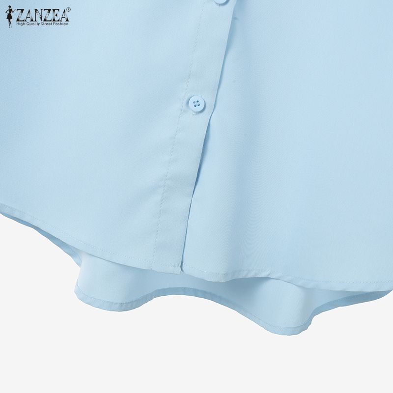 ZANZEA Women Casual Turn Down Collar Solid Color Loose Long Sleeve Blouse