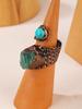 Retro Green Fluorite Handmade Adjustable Snake Ring in Electroplated Antique Bronze