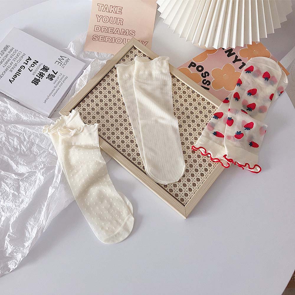 Cute College Style Japanese Lace Strawberry Lolita Socks Tube Socks Cartoon Women Hosiery