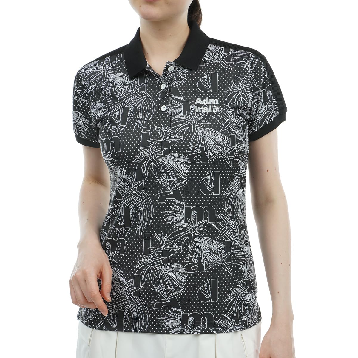 

Женская классическая рубашка-поло Admiral Golf с жаккардовым узором «Листья», черная