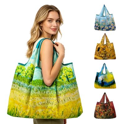 Storage Bag Foldable Large Capacity Handbag Durable Oxford Grocery Bag Washable Reusable Pouch Bag for Household