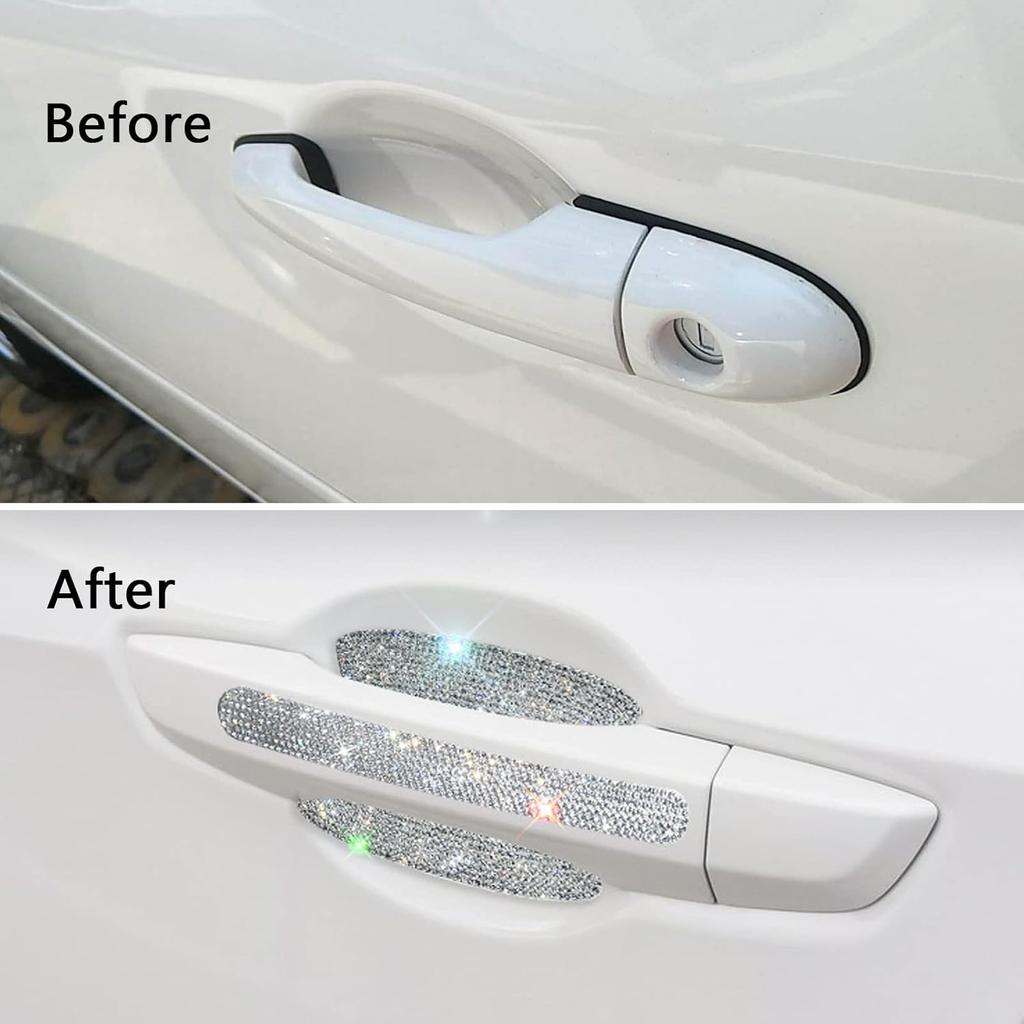 BetterJonny 10PCS Crystal Scratch Protector, Rhinestone Car Bling Scratch Protector for Women and Girls (Silver)