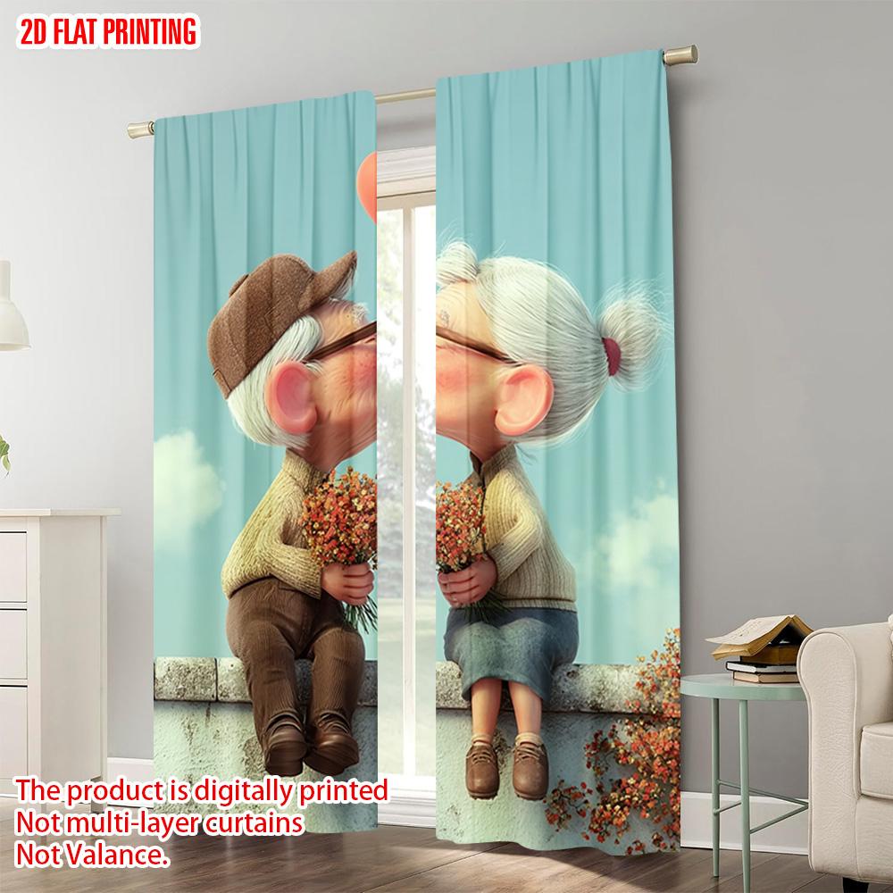2pcs   plane printing Print Curtains Grandparents embrace1 Polyester (without rod) Room Decor for Kitchen   Bedroom & Living