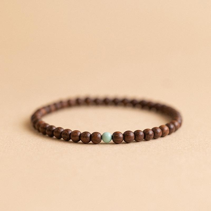Handmade 6mm Golden Silk Sandalwood Bracelet, Plain/Gold Bead/Cinnabar/Turquoise/Amber Styles, Trendy Chinese Ethnic Unisex Jewelry, Travel Souvenir