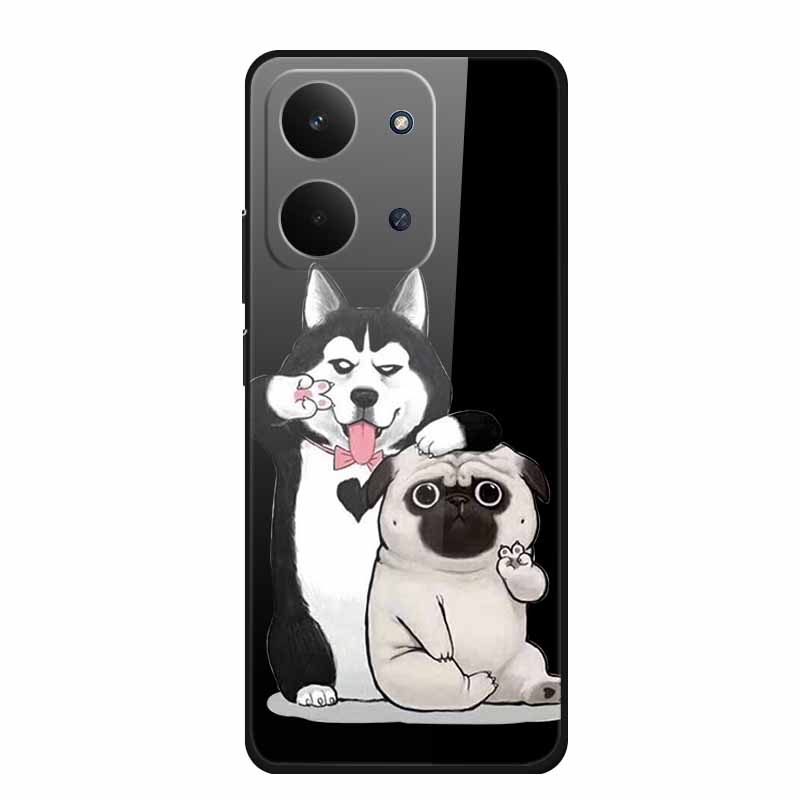 Glas-Rückseite für Redmi 15C 4G Hülle 15 C Niedliche Cartoon-Hülle aus hartem gehärtetem Glas mit weichem Stoßfänger für Redmi 15C Hüllen Coques Fundas