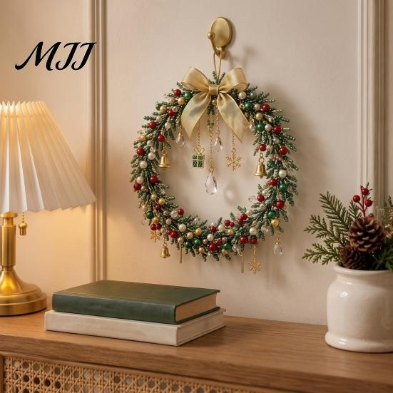 Fun Bead Projects for All Ages Beaded Christmas Wreath DIY Kit, Holiday Craft Kit with Colorful Beads Decorative & Ornament Charms, Seasonal