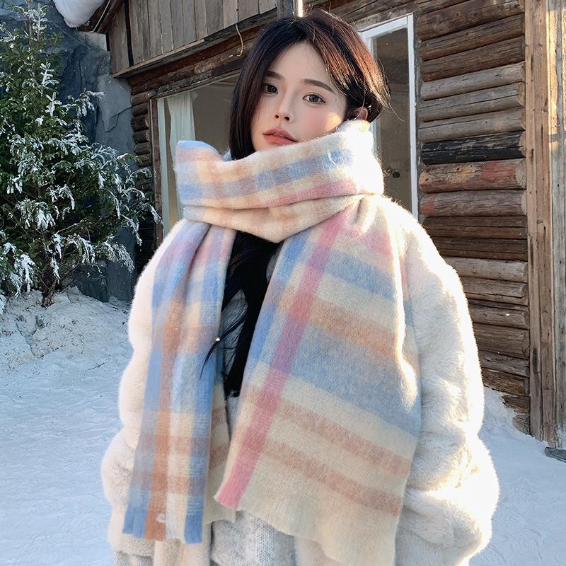 Women Winter Knitted Scarf Headscarf Ladies Men Casual Preppy Plaid Warm Scarve Mujer Male Vintage Soft Foulard Wrap Shawl New