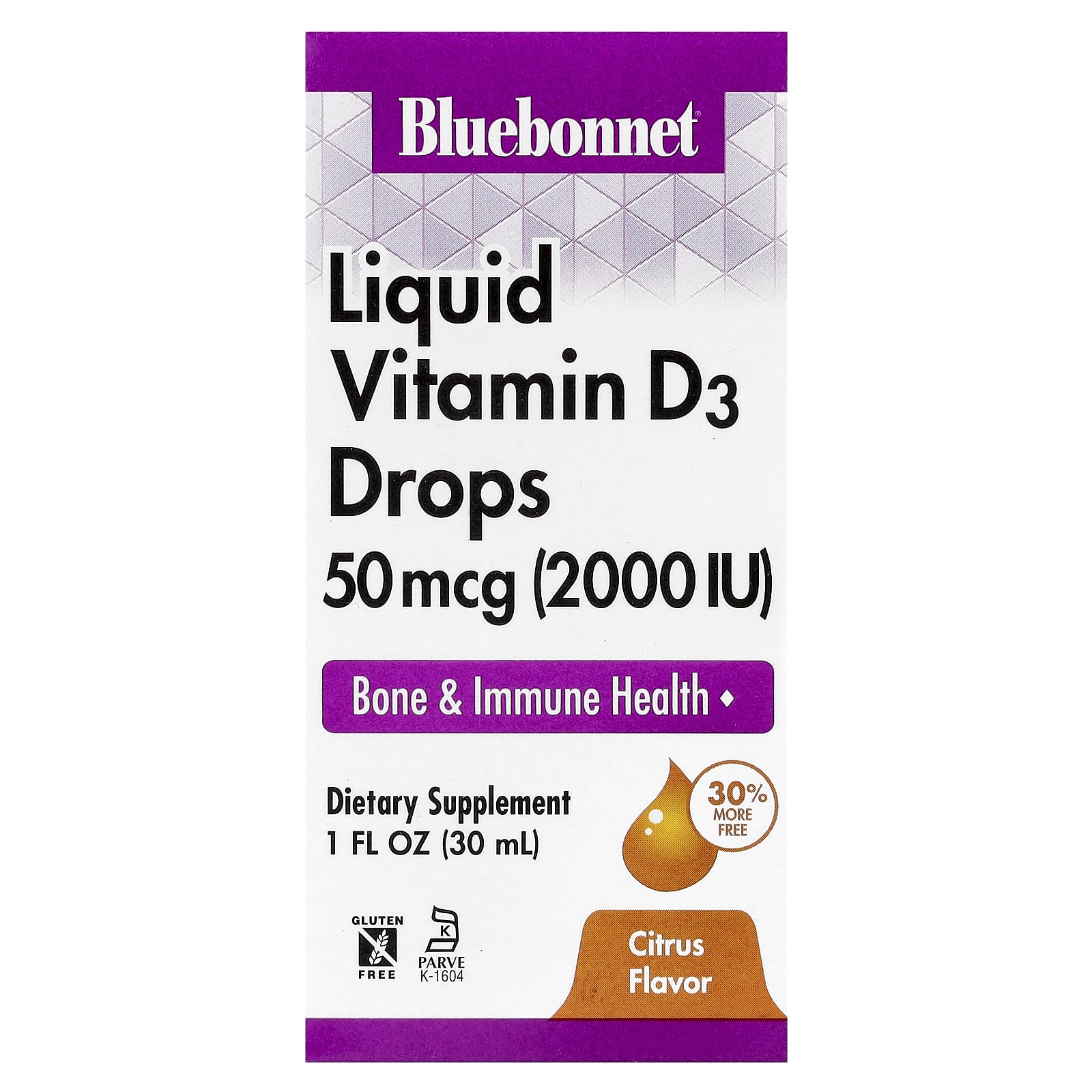 

Liquid Vitamin D3 Drops, Natural Citrus Flavor, 2000 Iu, 1 fl oz (30 mL)