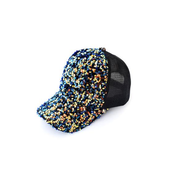 Shiny Sequins Breathable Net Stitching Extended Brim Baseball Hat Sunscreen Bright Color Stage Sun Hat Fashion Accessories