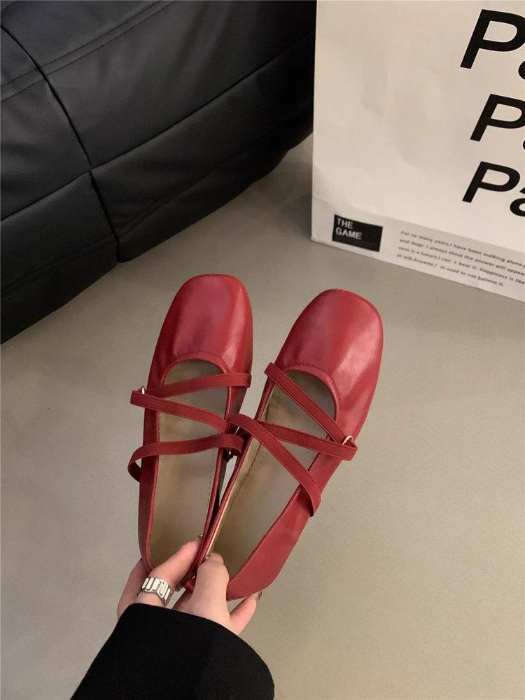 

Красные вечерние туфли для бабушки с плоской подошвой, туфли феи, весна 2025, туфли Мэри Джейн женские 35