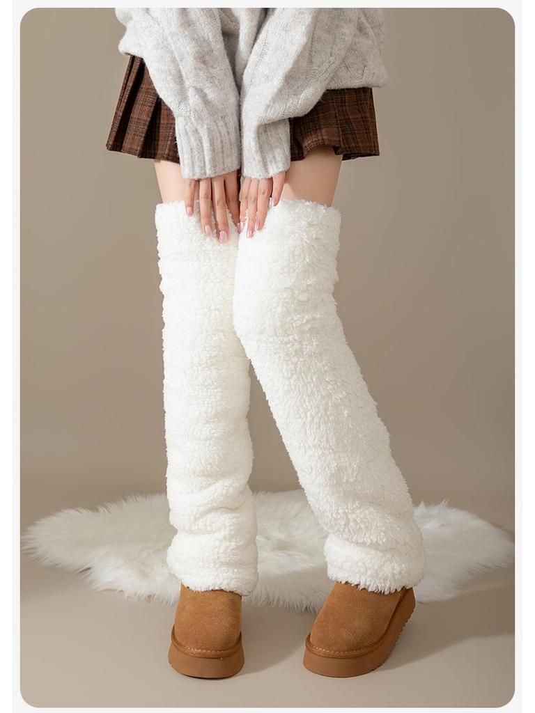 Women's Coral Fleece Over-the-Knee Socks - Warm Velvet-Enhanced Knee Pads & Leg Warmers for Autumn/Winter.