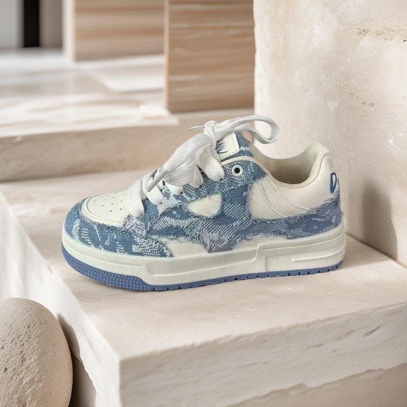 

New student denim blue retro thick-soled heightening casual bread shoes breathable sports board shoes 44