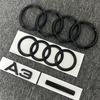 ABS Four-ring Badge 273mm/192mm Replacement Style for A3 Logo Bright Black Quattro Rear Logo Set 2010-2020 Car Sticker