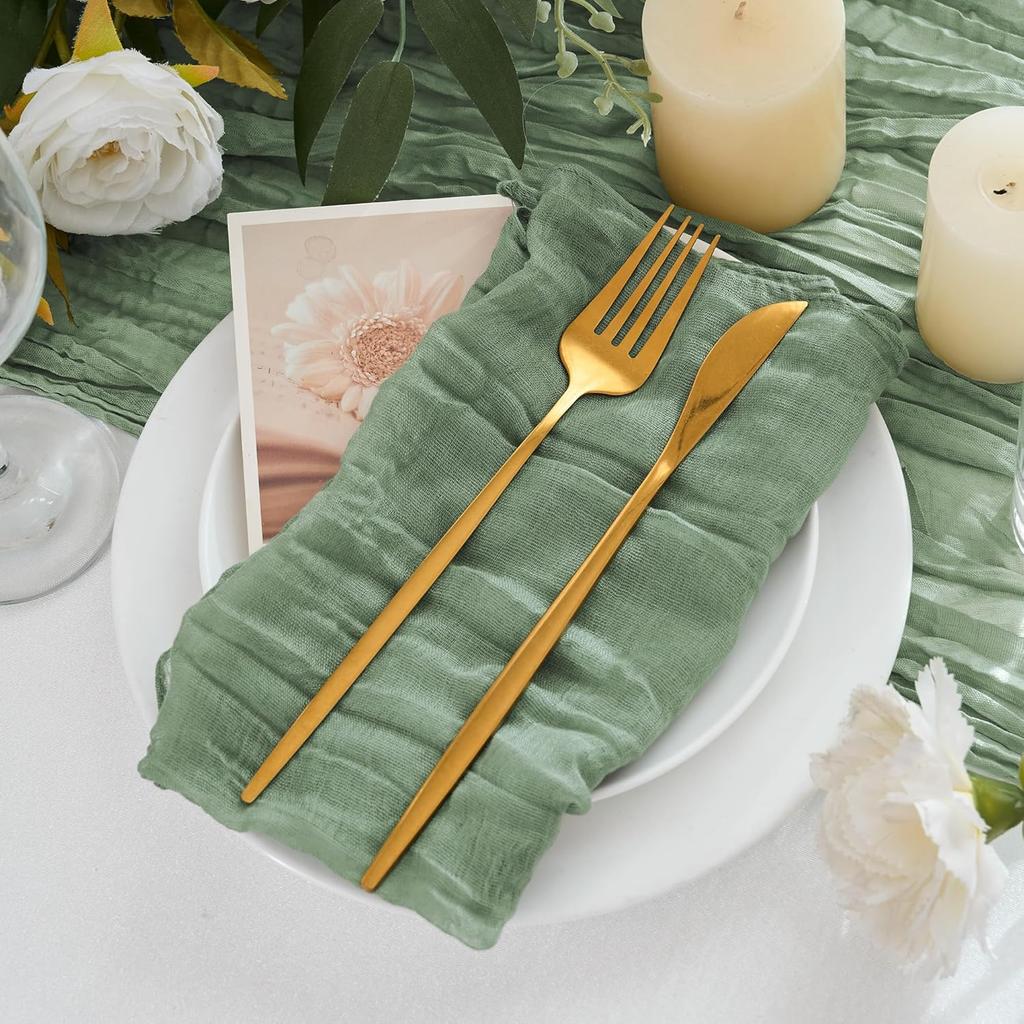 12 Pack Cheesecloth Napk 20"x20" Sage Green Boho Gauze Cheese Cloth Napk Bulk Rustic Dinner Table Decor for Wedding Bridal Baby Shower Party