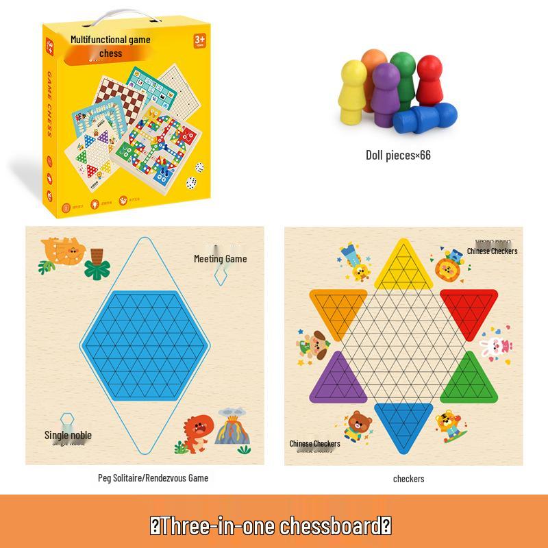 Multifunctional Wooden Chess & Flying Chess Game - Interactive Indoor Toy for Children and Adults