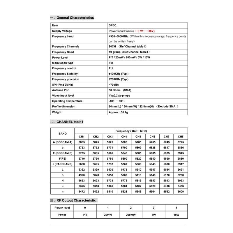 ABUO-VTX 80CH 4.9-6.0Ghz 10W For FPV Video Transmitter Wireless Long-Range Transmission OSD Parameter Adjustment For FPV Drones