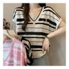Navava 2in1 STripe Color Block Cap Sleeve KniT T shirT Nk2201