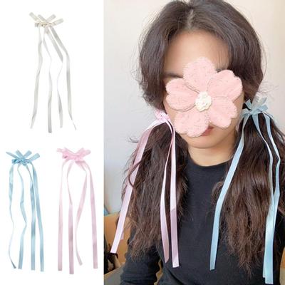 Cloth Bowknot Hair Tie Balletcore Y2k Hair Tie Trendy Long Ribbon Hair Clip  Headdress
