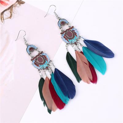 Vintage Indian Feather Earrings Exotic Temperament Long Earrings Bohemian Holiday Earrings