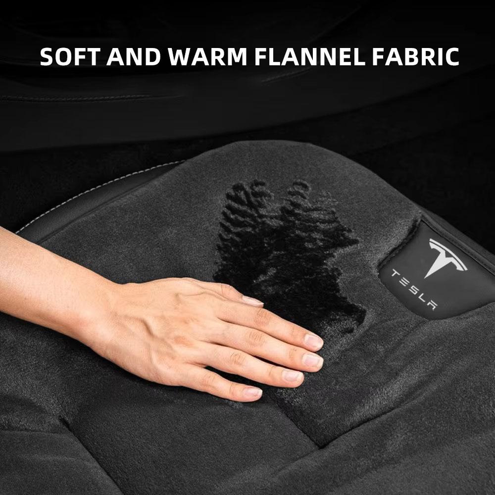 AMM1 Flannel Car Seat Cushion Cover For Tesla Model 3 S X Y Juniper Cybertruck Universal Winter Plush Seat Cushions Car Accessories