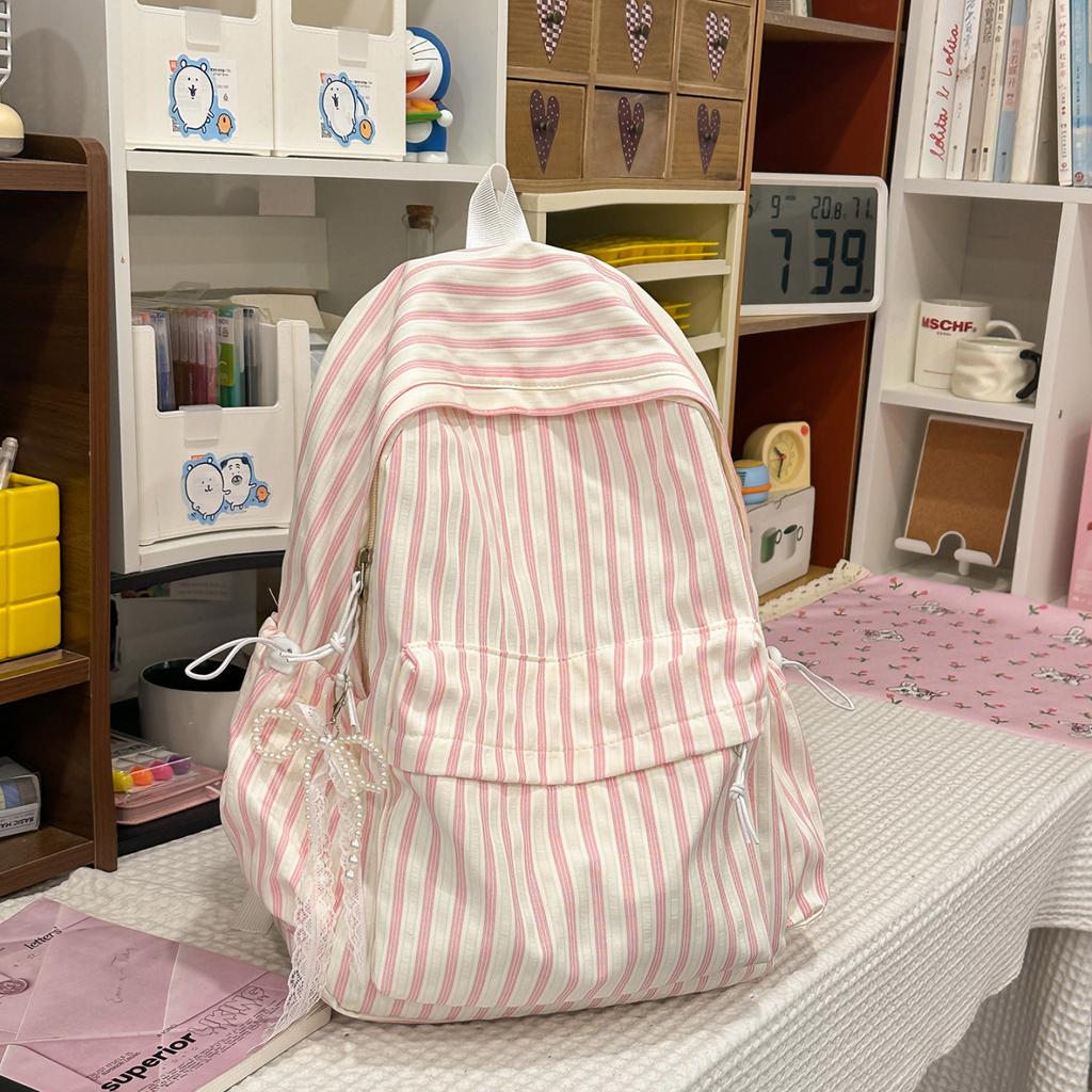 Schoolbag Fashion Striped Backpack Women's 1011 New Versatile Large Capacity Lightweight Travel Backpack Student School Bag