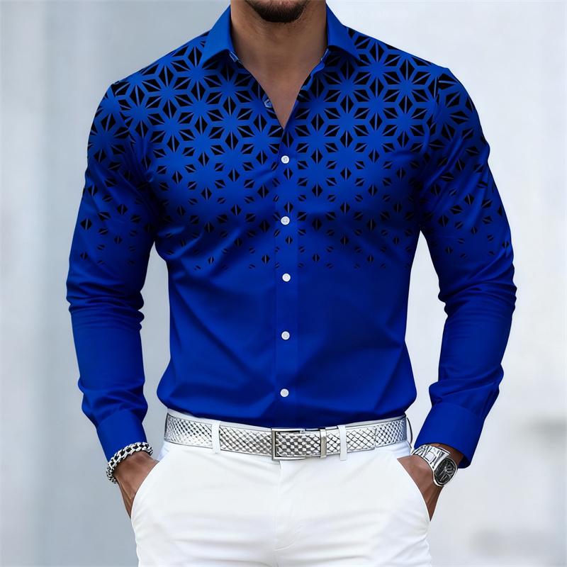 10 Colors of Men's Shirts, Fashionable Geometric Pattern Print Long Sleeve Shirts, Personalized Trendy Slim Lapel Casual Shirts