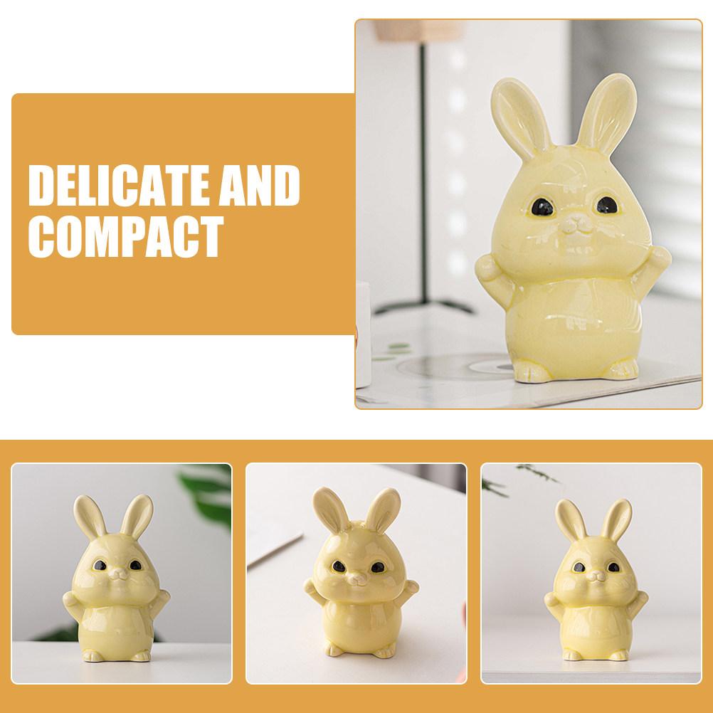 Ceramic Rabbit Decoration Cartoon Bunny Statue for Living Room Tabletop Cute Bunny Craft Home Decor Ornament Rabbit Figurines