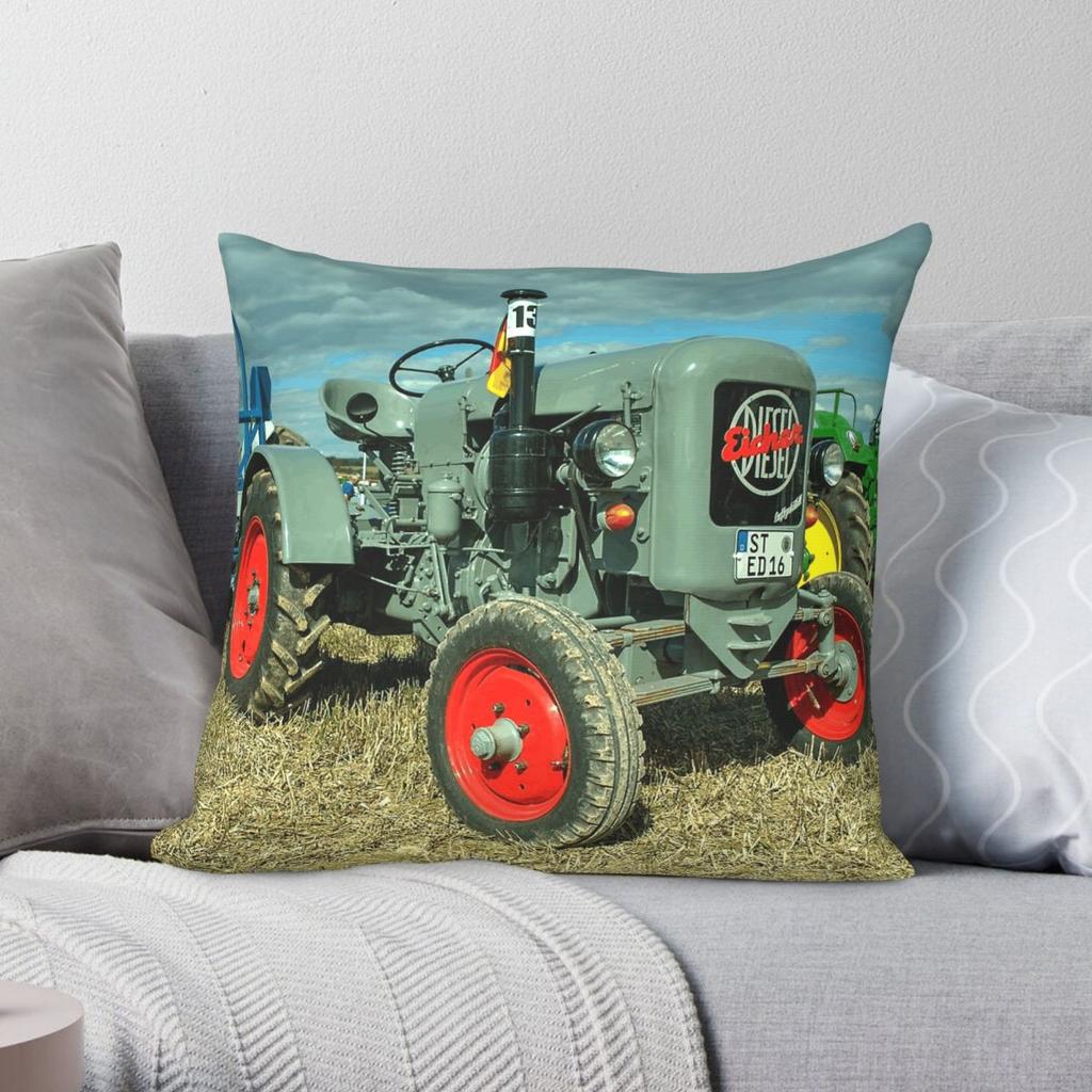 Funda de Almohada Cuadrada de Tractor Diésel Eicher Poliéster Lino Terciopelo Cremallera Creativa Decoración Funda de Cojín para el Hogar