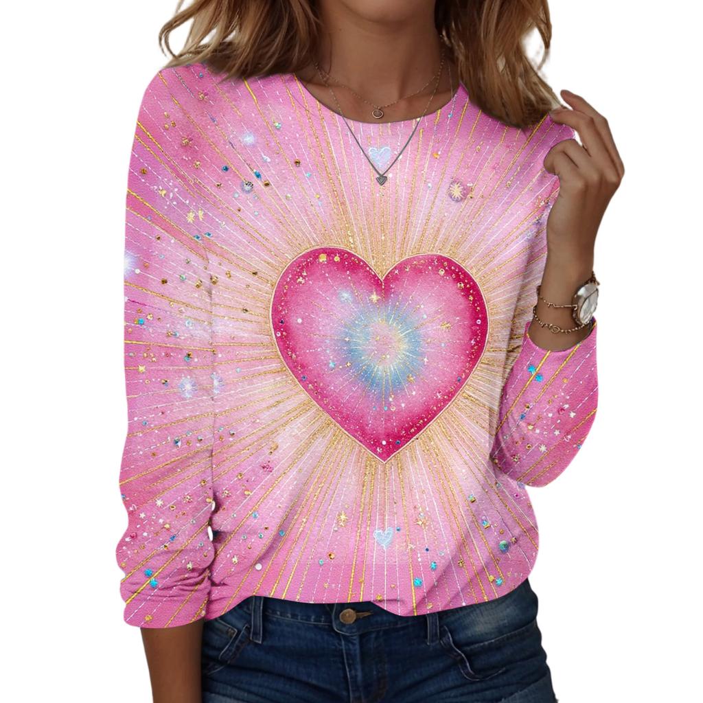 Women's Casual Long,sleeved Valentine's Day Printed Round Neck Top