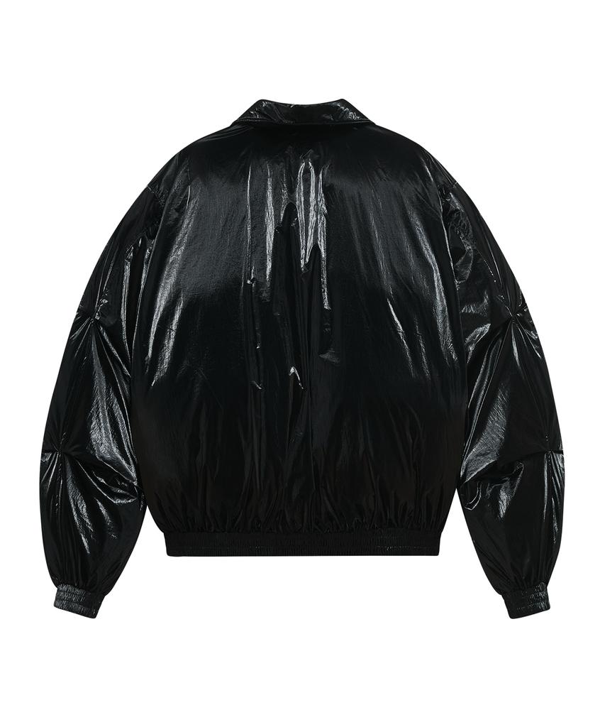 Ironyporno Whiteline 86-Iro340 Essential Balloon Glossy Collar Short Padded Jacket Black