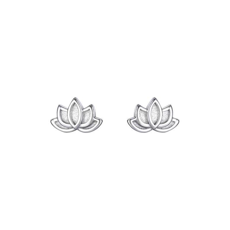 S999 Sterling Silver Chinese Lotus Stud Earrings for Women - Elegant, Simple Design with Ear Hole Care.