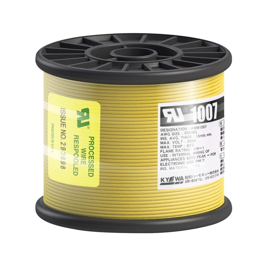 Kyowa Harmonet UL1007 AWG20 Electrical Yellow Heat-Resistant Vinyl-Insulated Wire, Reel, 100m,