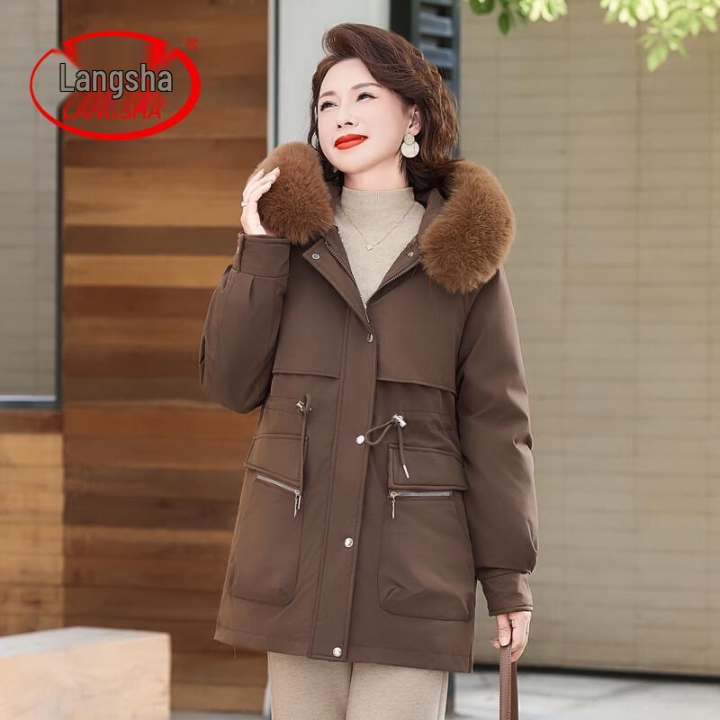 LangSha Women s Mid-Length Hooded Winter Padded Coat 3XL
