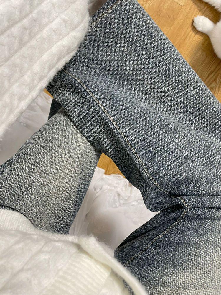 Women's Retro Wide-Leg Velvet High-Waisted Jeans - Plus Size, Autumn/Winter, Slimming Wheat Ear Straight-Leg, Floor-Length Pants.