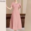 ZANZEA Women Daily Casual Elegant Round Neck Casual Short Sleeve Dress