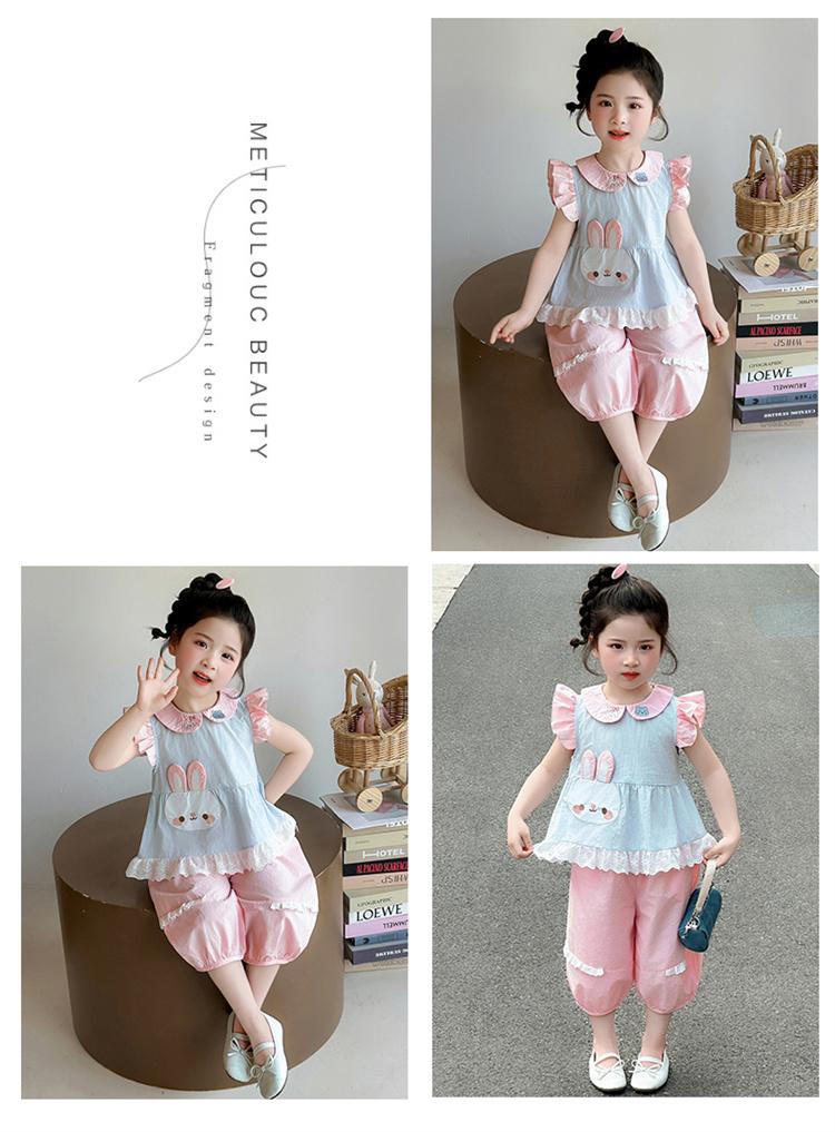 Girl's Summer Cute Rabbit Lace Set 2026 New Style Baby Girl's Elegant Doll Neck Small Flying Sleeve Two Piece Set