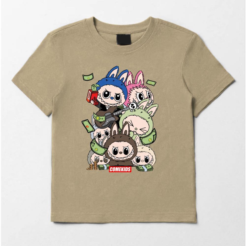 2025 Horký výprodej Labubu tričko pro muže a ženy stejné roztomilé potištěné top dětské kreslené s krátkým rukávem 100-160 cm