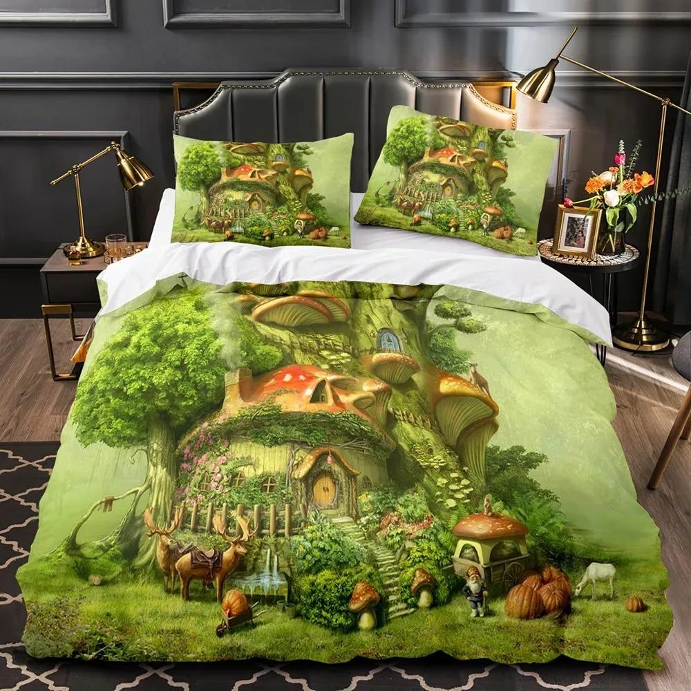 Mushroom Fairy Forest Magic Lilliputian Fungus Plant Bedding Set Boys Girls Twin Queen Size Duvet Cover Pillowcase Bed Boy Adult