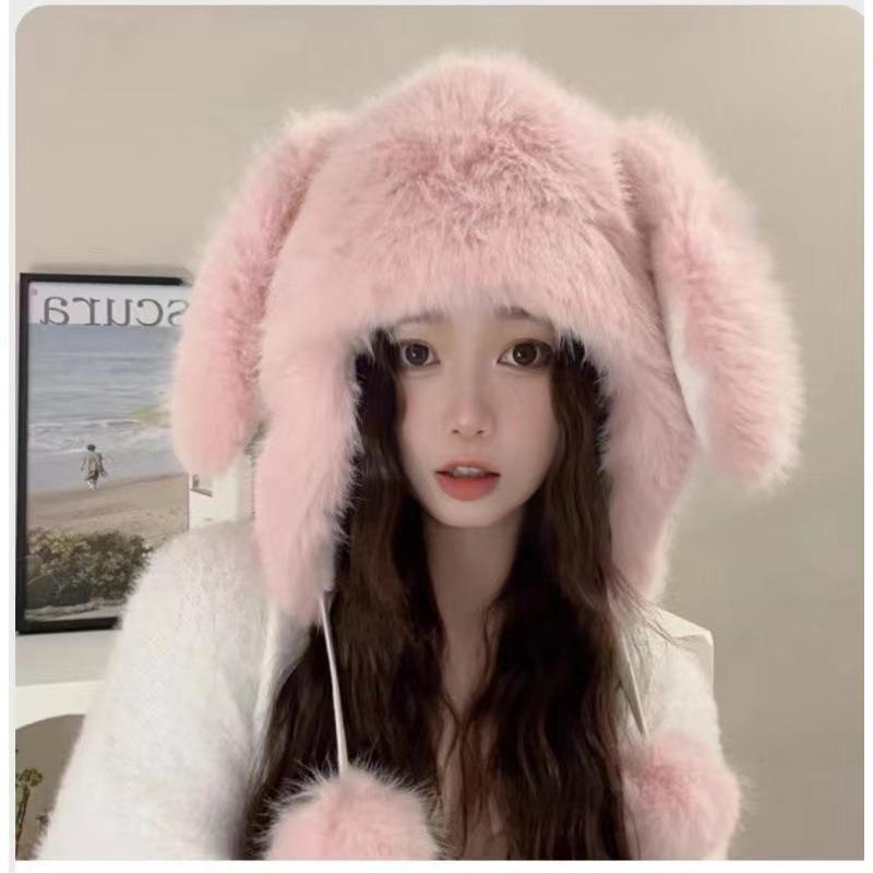 Bären Plüschmütze Damen Herbst und Winter zeigt kleines Gesicht verdickte warme Ohrenschutzmütze niedliches Kunstfuchsfell